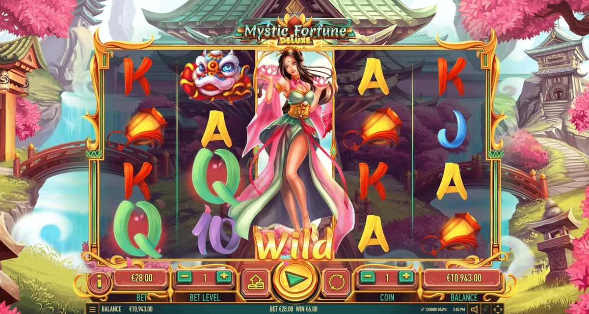 Habanero Mystic Fortune Deluxe provider screenshot with five reels and four visible symbol rows Habanero Mystic Fortune Deluxe provider screenshot with five reels and four visible symbol rows
